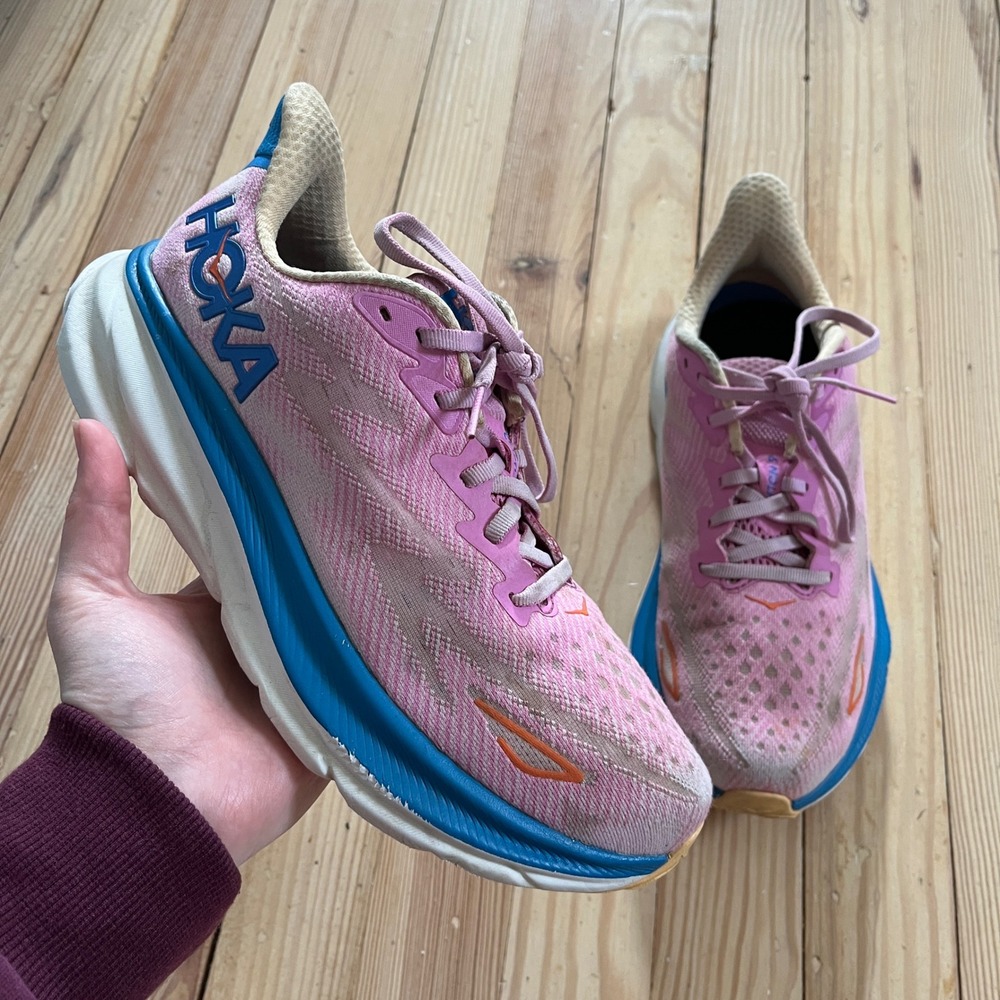 Hoka One One Clifton 9‎ Pink Blue Running Shoes Womens Low Top athletic Sneakers